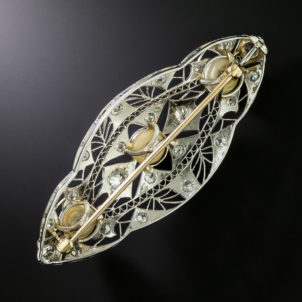 Edwardian Diamond and Natural Pearl Filigree Pendant/Brooch - GIA  - 6