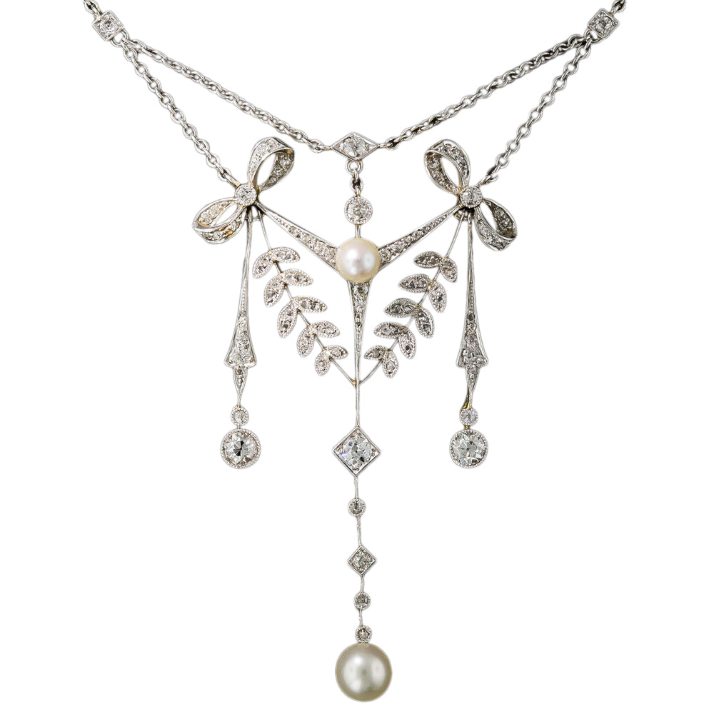 Edwardian Diamond and Natural Pearl Necklace - 6