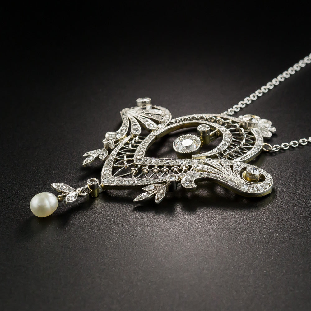 Edwardian Diamond and Natural Pearl Necklace - 4