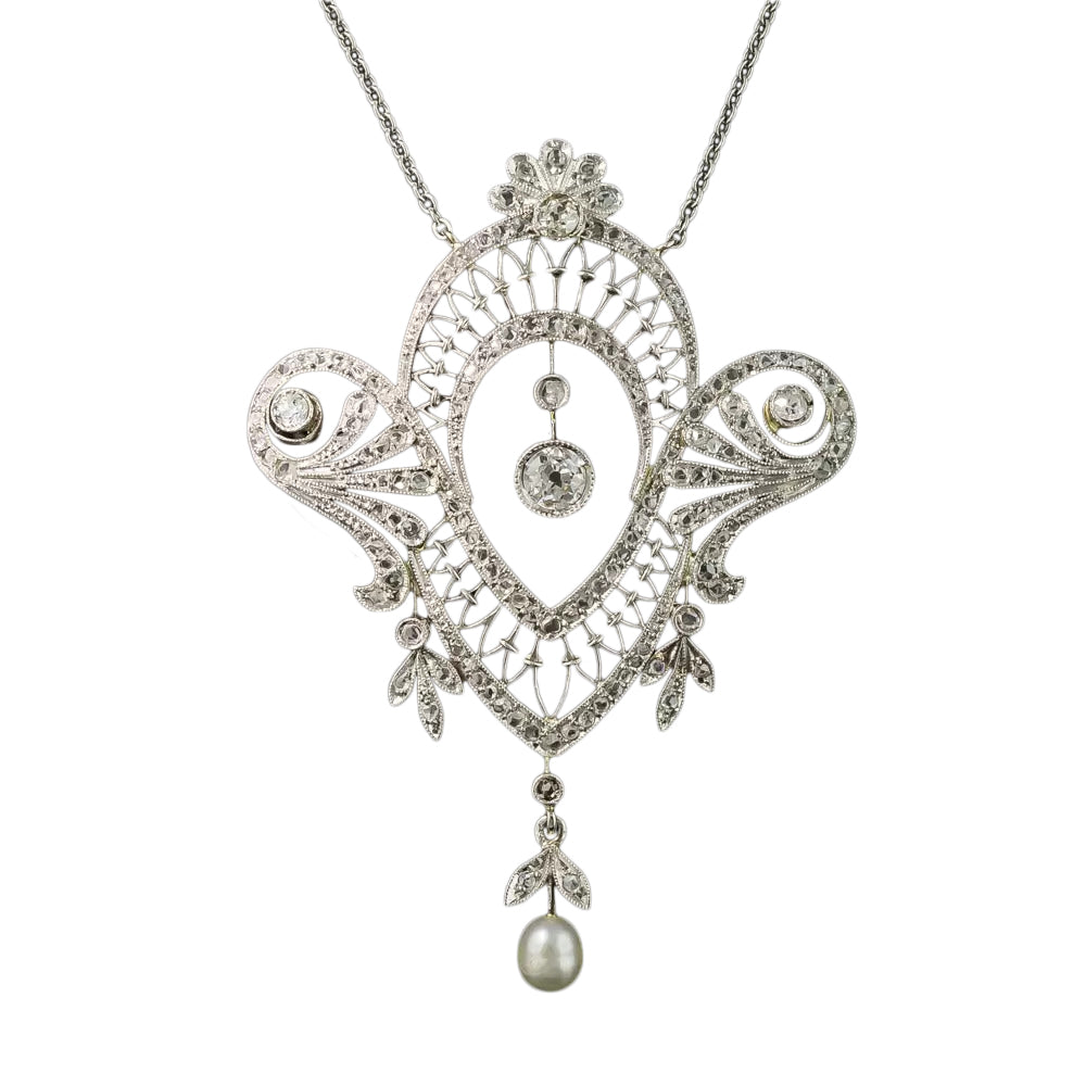 Edwardian Diamond and Natural Pearl Necklace - 5