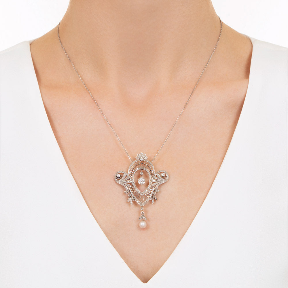 Edwardian Diamond and Natural Pearl Necklace - 7