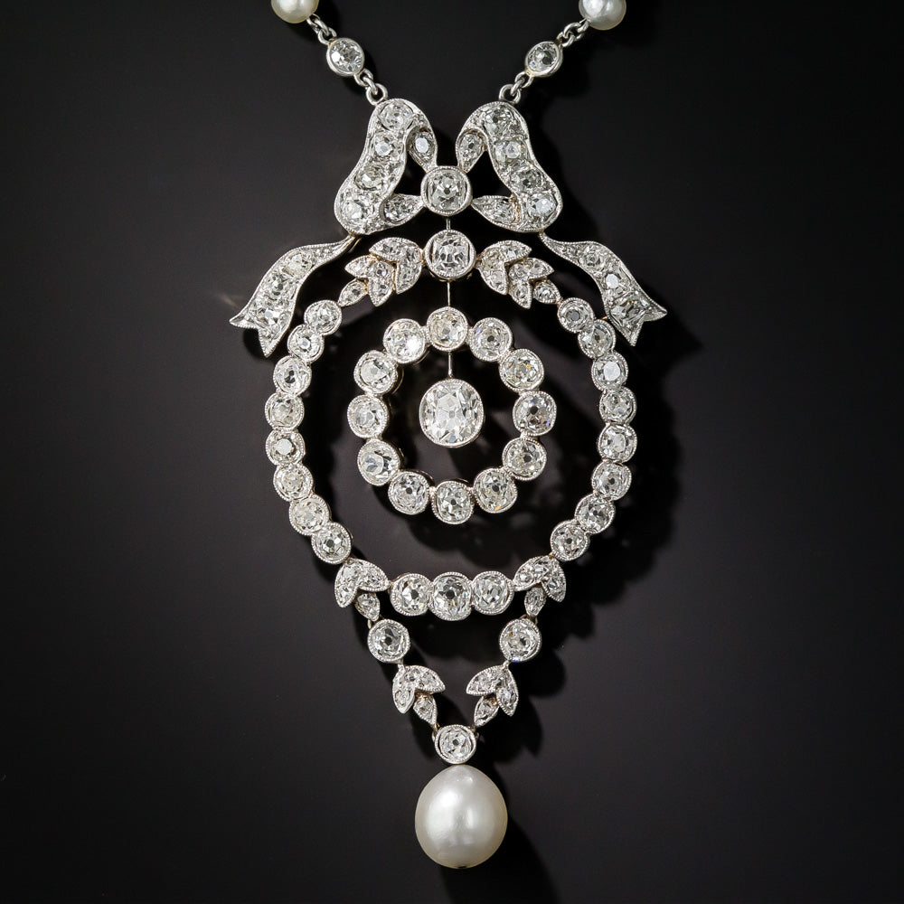 Edwardian Diamond and Natural Pearl Necklace - GIA - 1