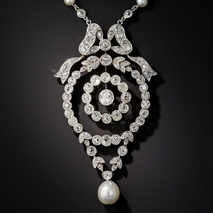 Edwardian Diamond and Natural Pearl Necklace - GIA