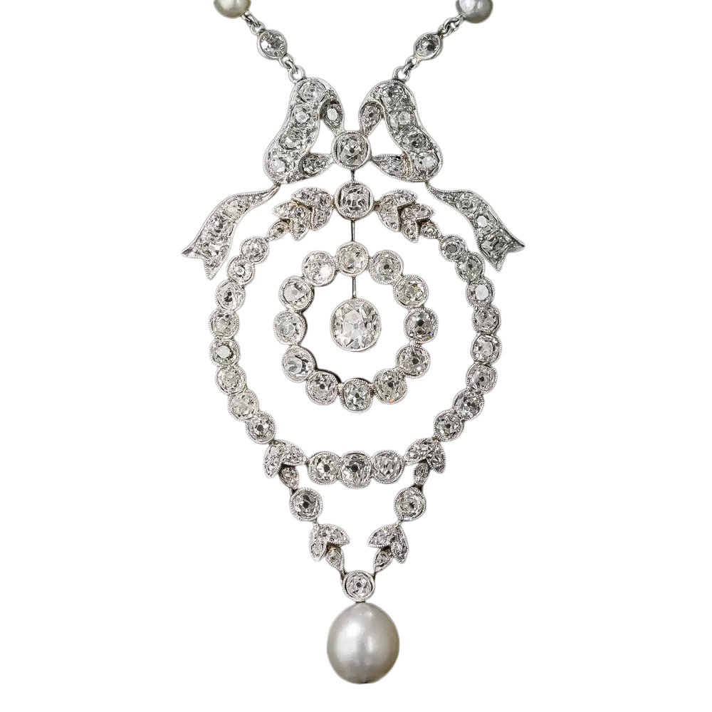 Edwardian Diamond and Natural Pearl Necklace - GIA - 5