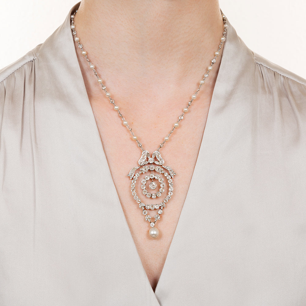 Edwardian Diamond & Natural Pearl Necklace - 6