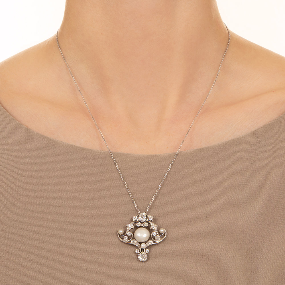 Edwardian Diamond and Natural Pearl Pendant - 3