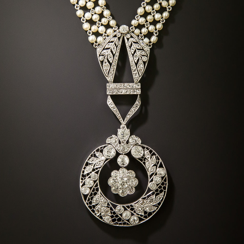 Edwardian Diamond and  Natural Pearl Sautoir Necklace - 3