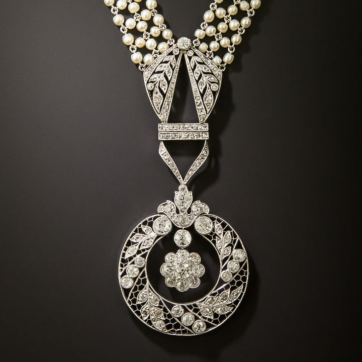 Edwardian Diamond and  Natural Pearl Sautoir Necklace