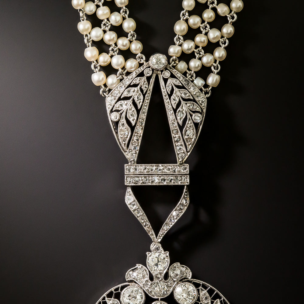 Edwardian Diamond and  Natural Pearl Sautoir Necklace - 6