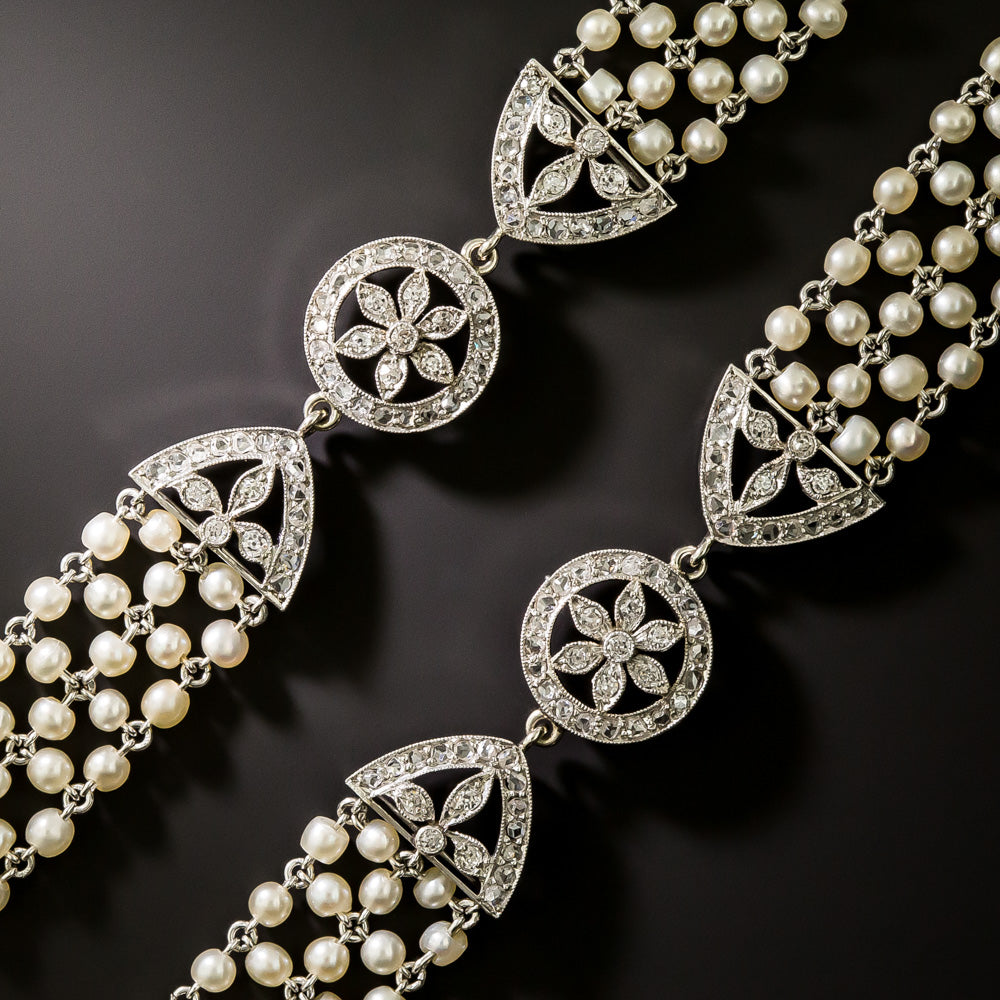 Edwardian Diamond and  Natural Pearl Sautoir Necklace - 7