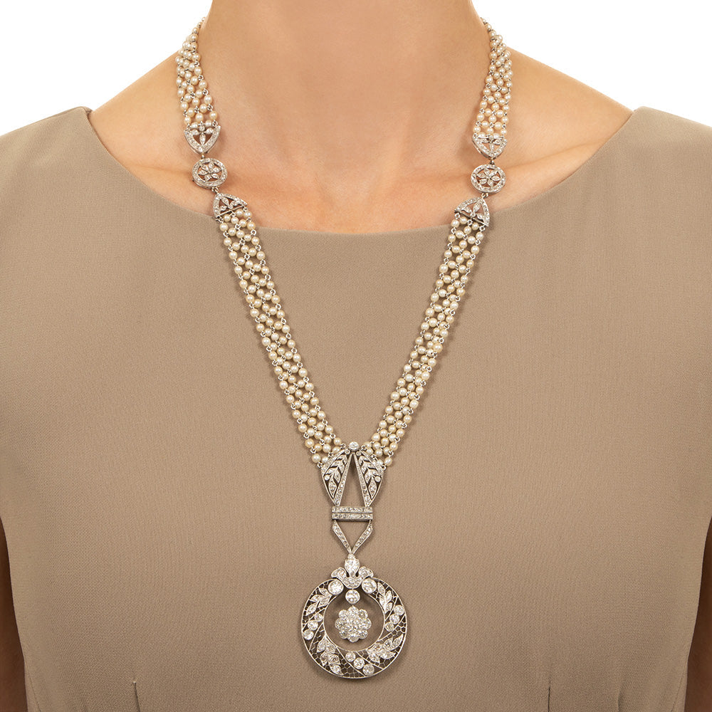 Edwardian Diamond and  Natural Pearl Sautoir Necklace - 8