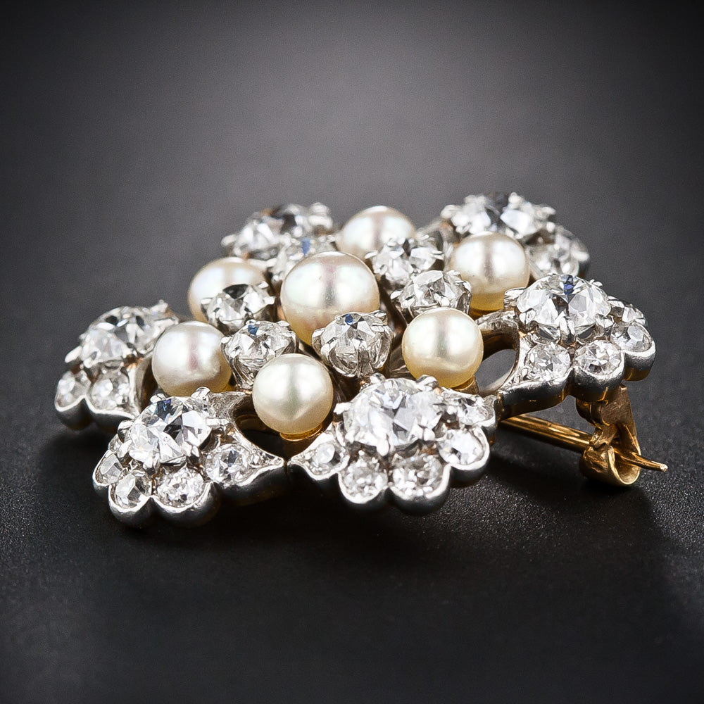 Edwardian Diamond and Natural Pearl Snowflake Pendant/Brooch - GIA - 8
