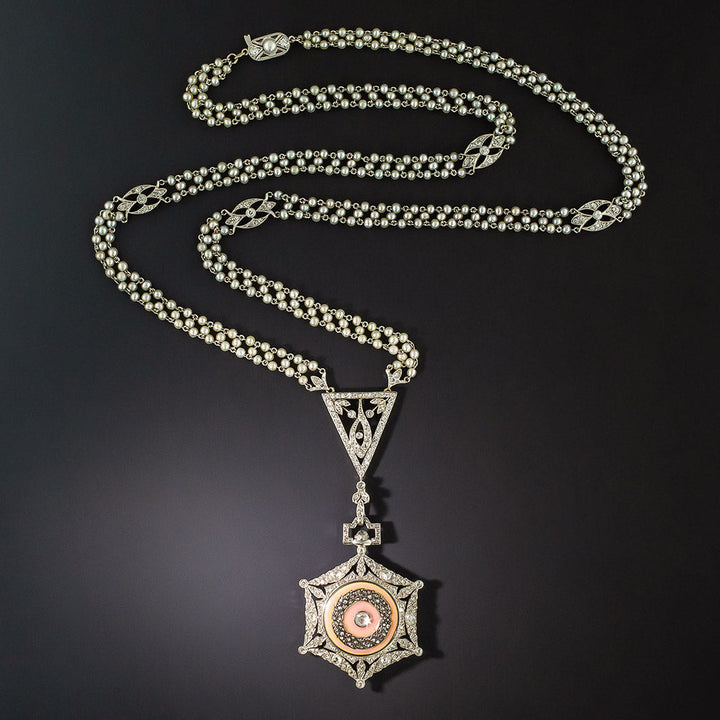 Edwardian Diamond and Pearl Boucheron Watch Necklace