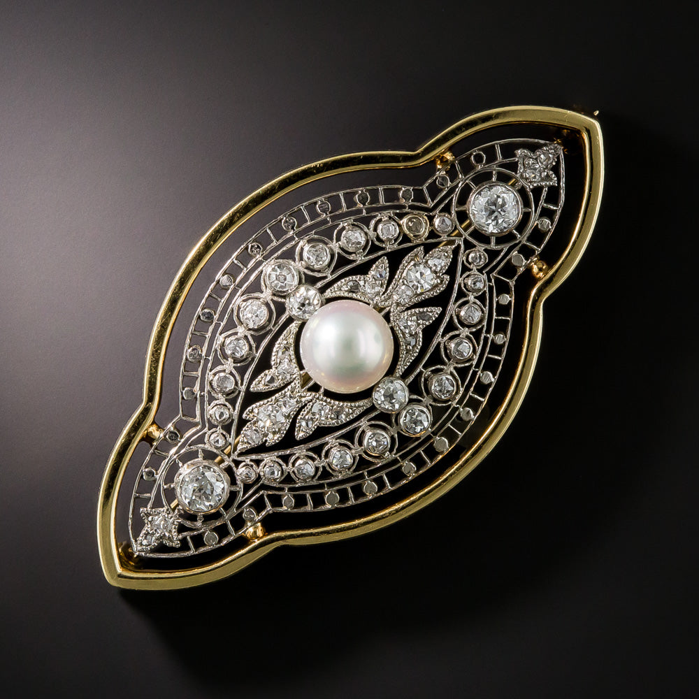 Edwardian Diamond and Pearl Brooch - 2