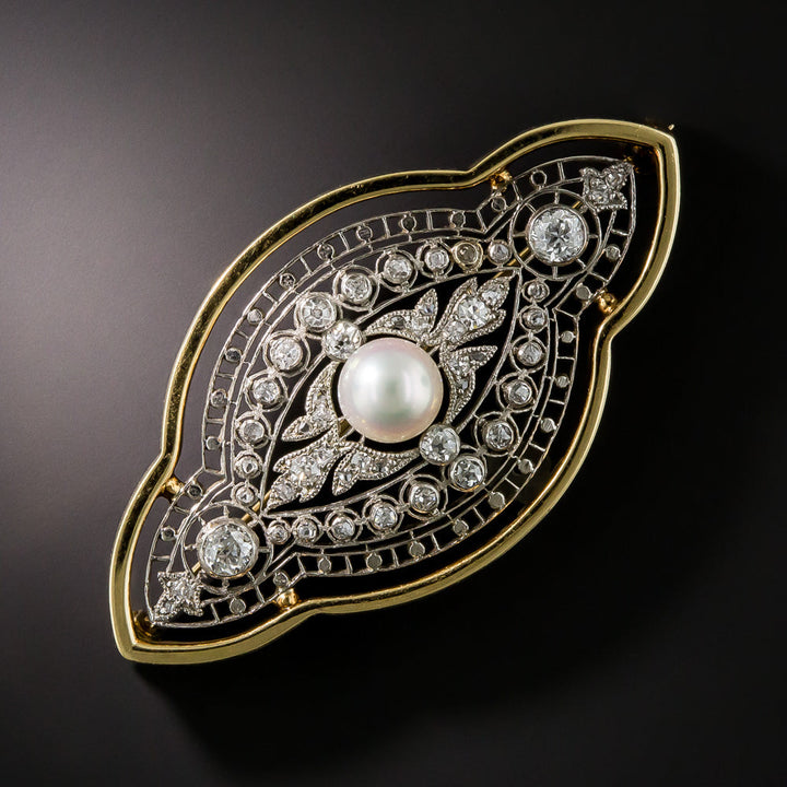 Edwardian Diamond and Pearl Brooch