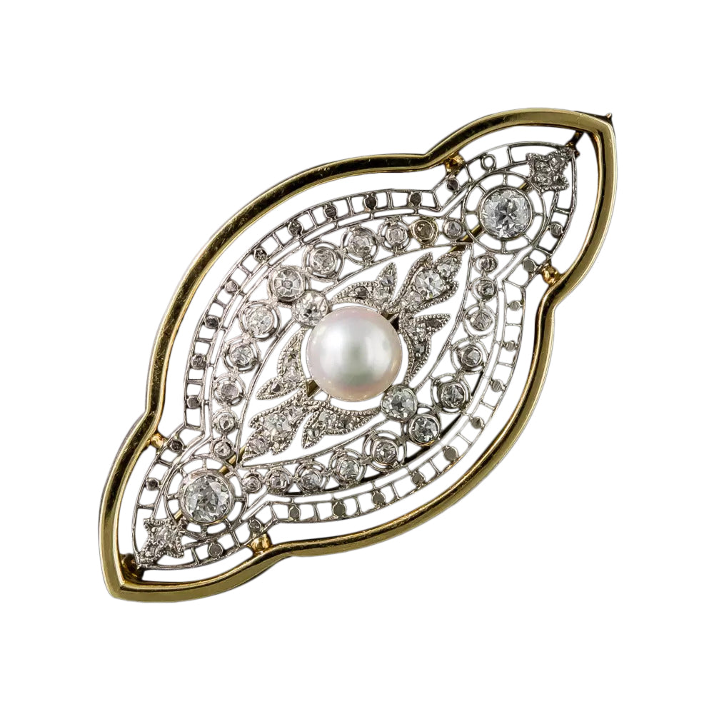 Edwardian Diamond and Pearl Brooch - 3
