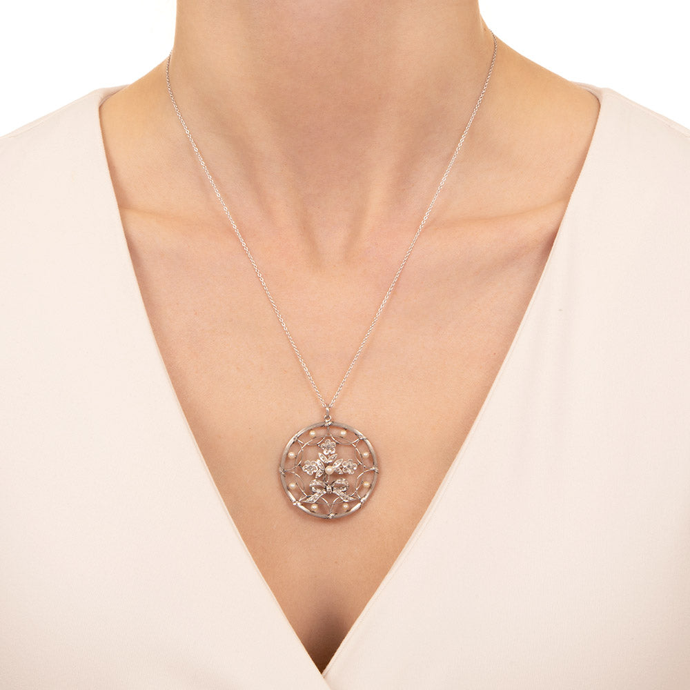 Edwardian Diamond and Pearl Flower Pendant - 3