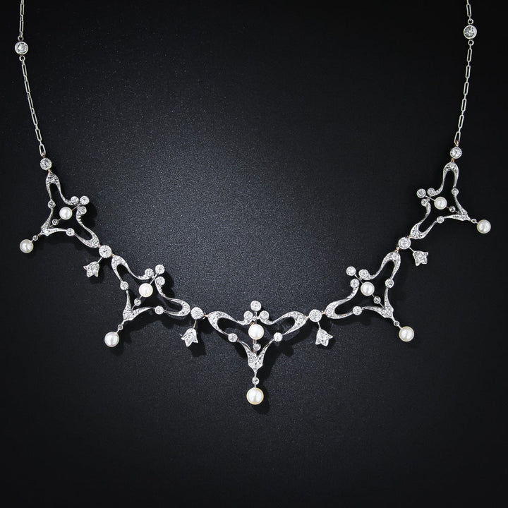 Edwardian Diamond and Pearl Necklace