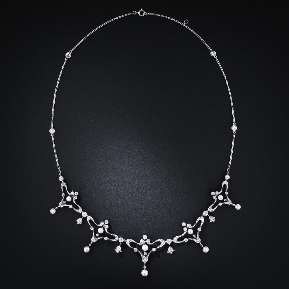 Edwardian Diamond and Pearl Necklace - 7