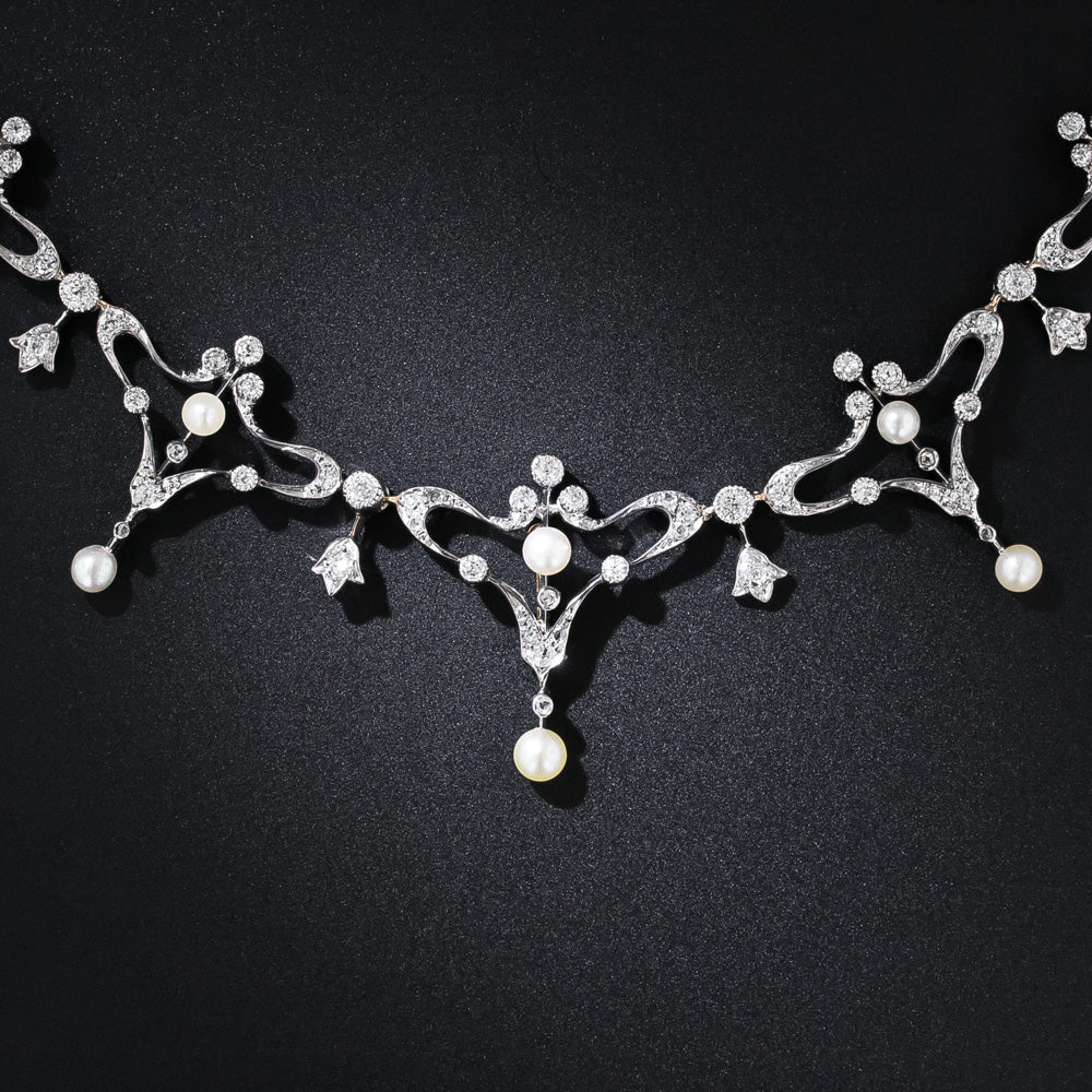 Edwardian Diamond and Pearl Necklace - 8