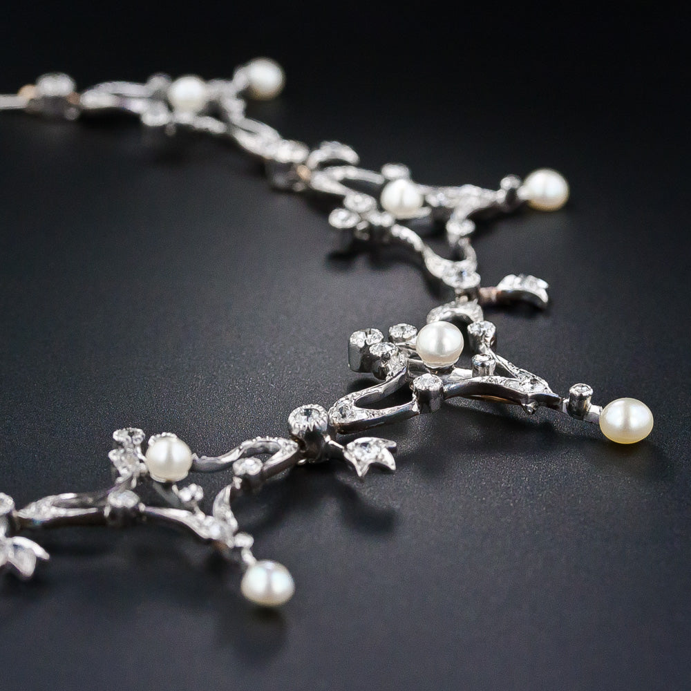Edwardian Diamond and Pearl Necklace - 9