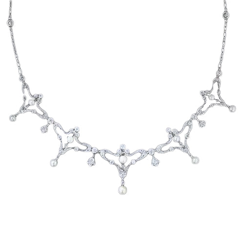 Edwardian Diamond and Pearl Necklace - 6