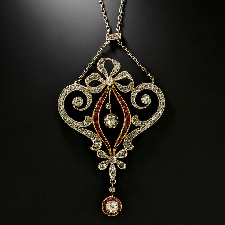 Edwardian Diamond and Ruby* Bow and Scroll Necklace
