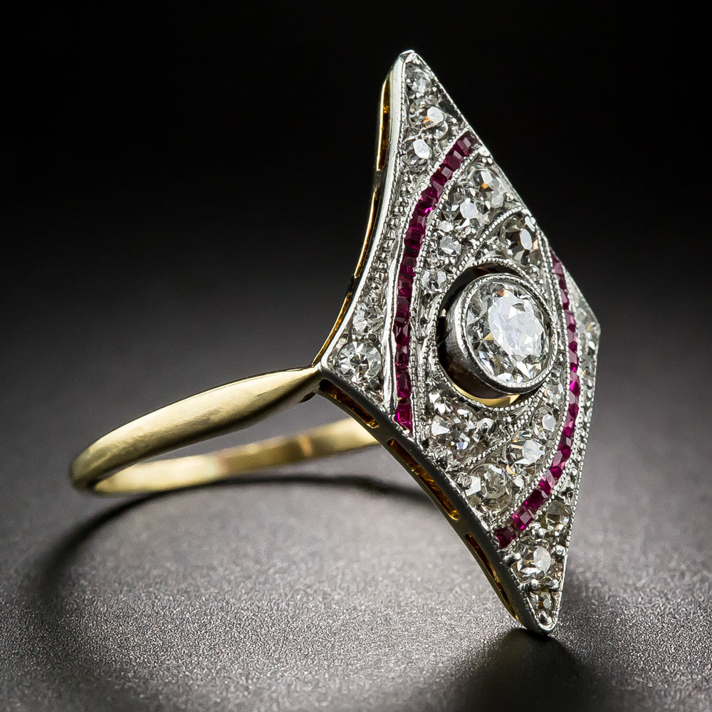 Edwardian Diamond and Ruby Dinner Ring - 7