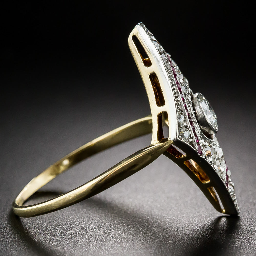 Edwardian Diamond and Ruby Dinner Ring - 8