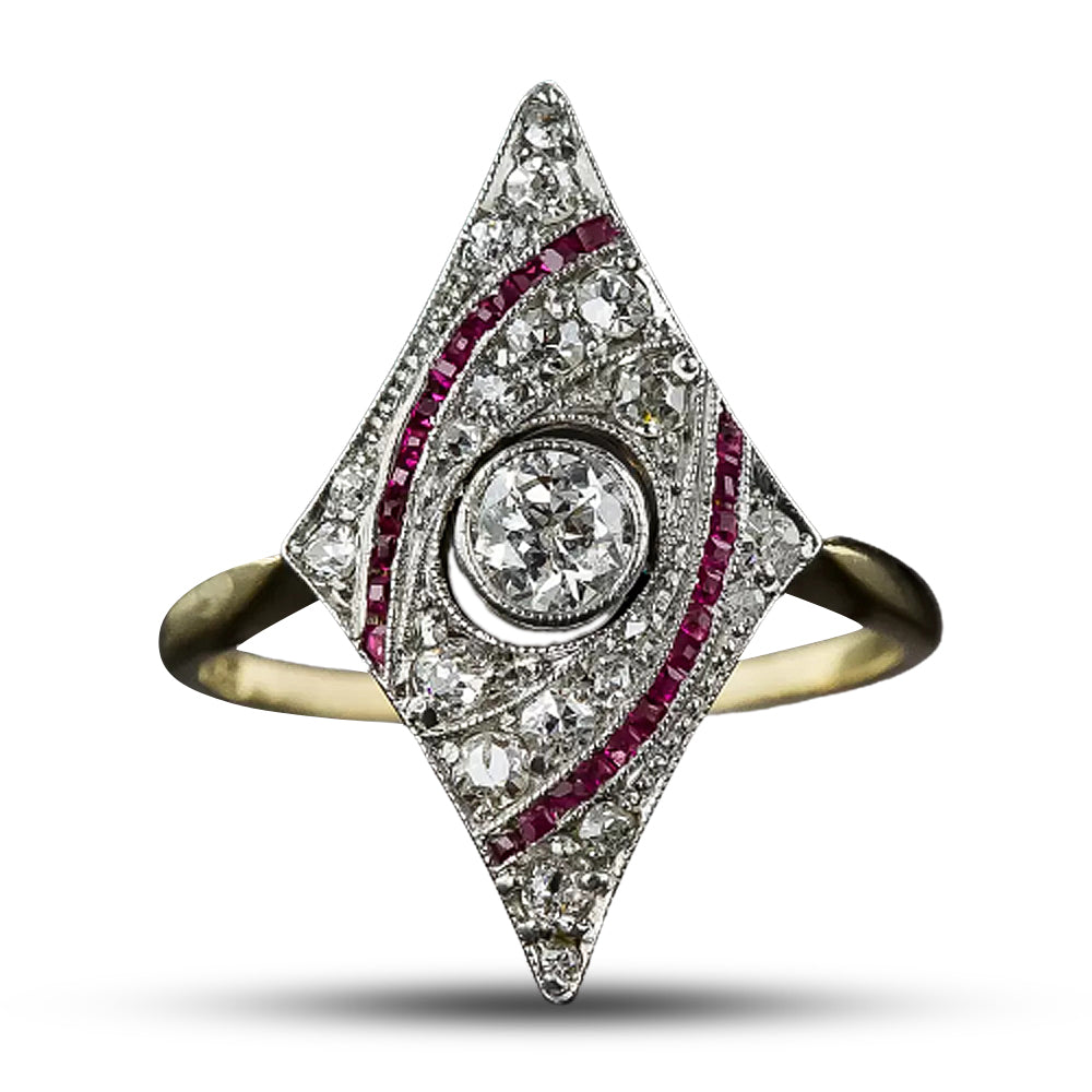 Edwardian Diamond and Ruby Dinner Ring - 5