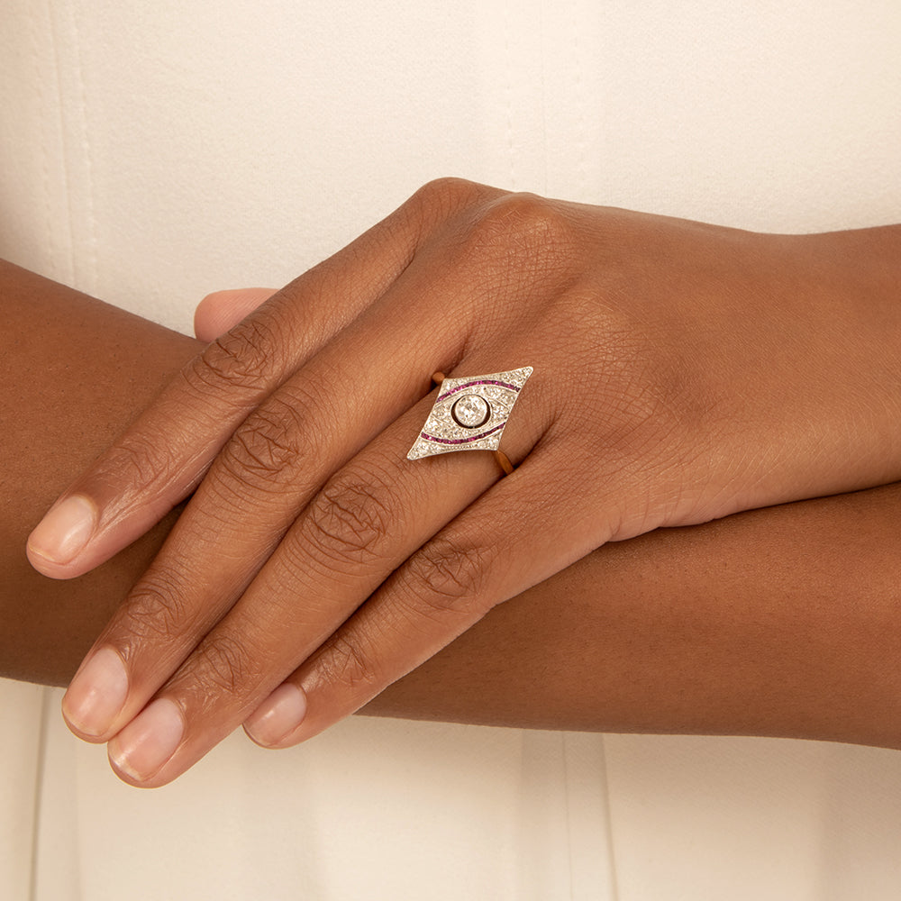 Edwardian Diamond and Ruby Dinner Ring - 11