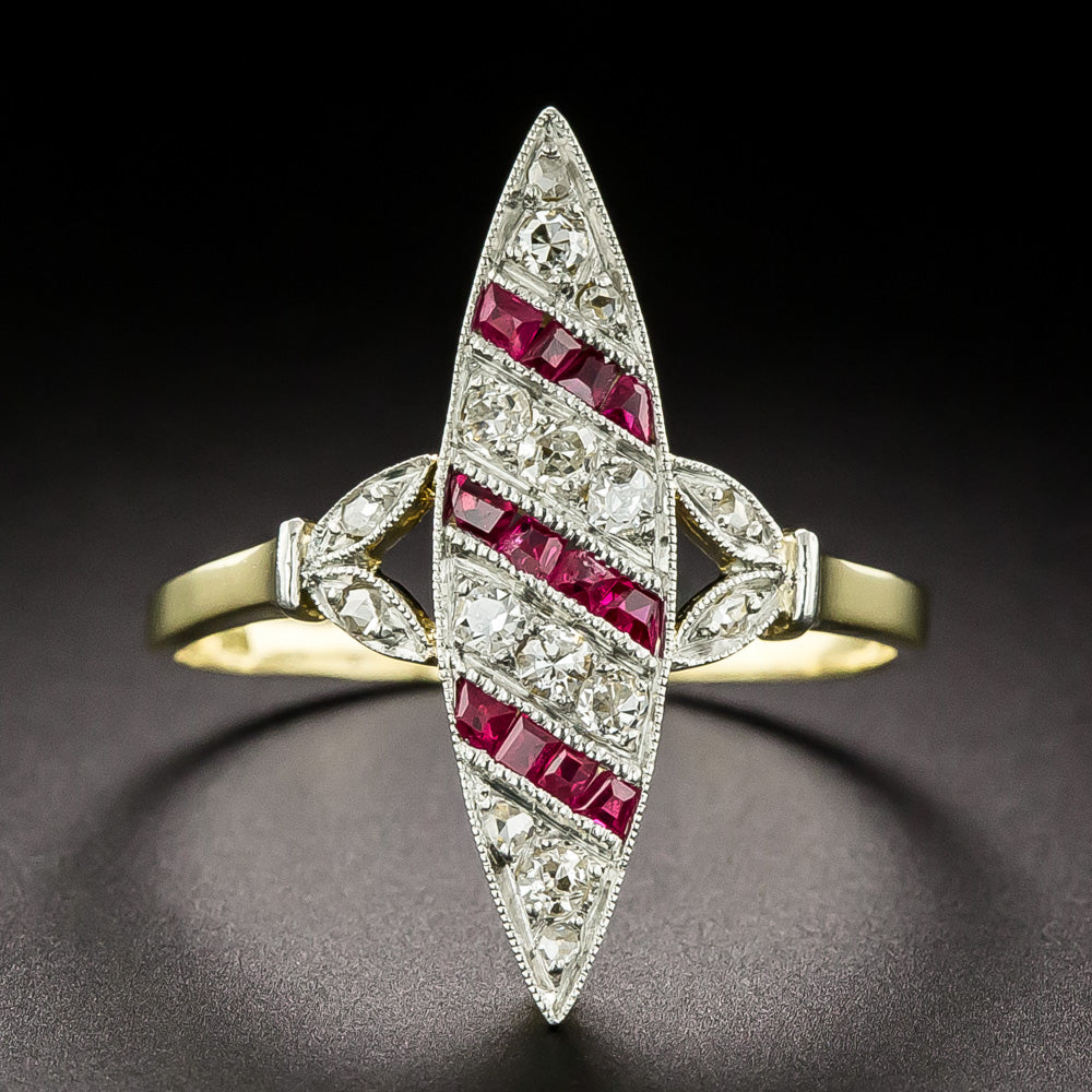 Edwardian Diamond and Ruby* Navette Ring - 2
