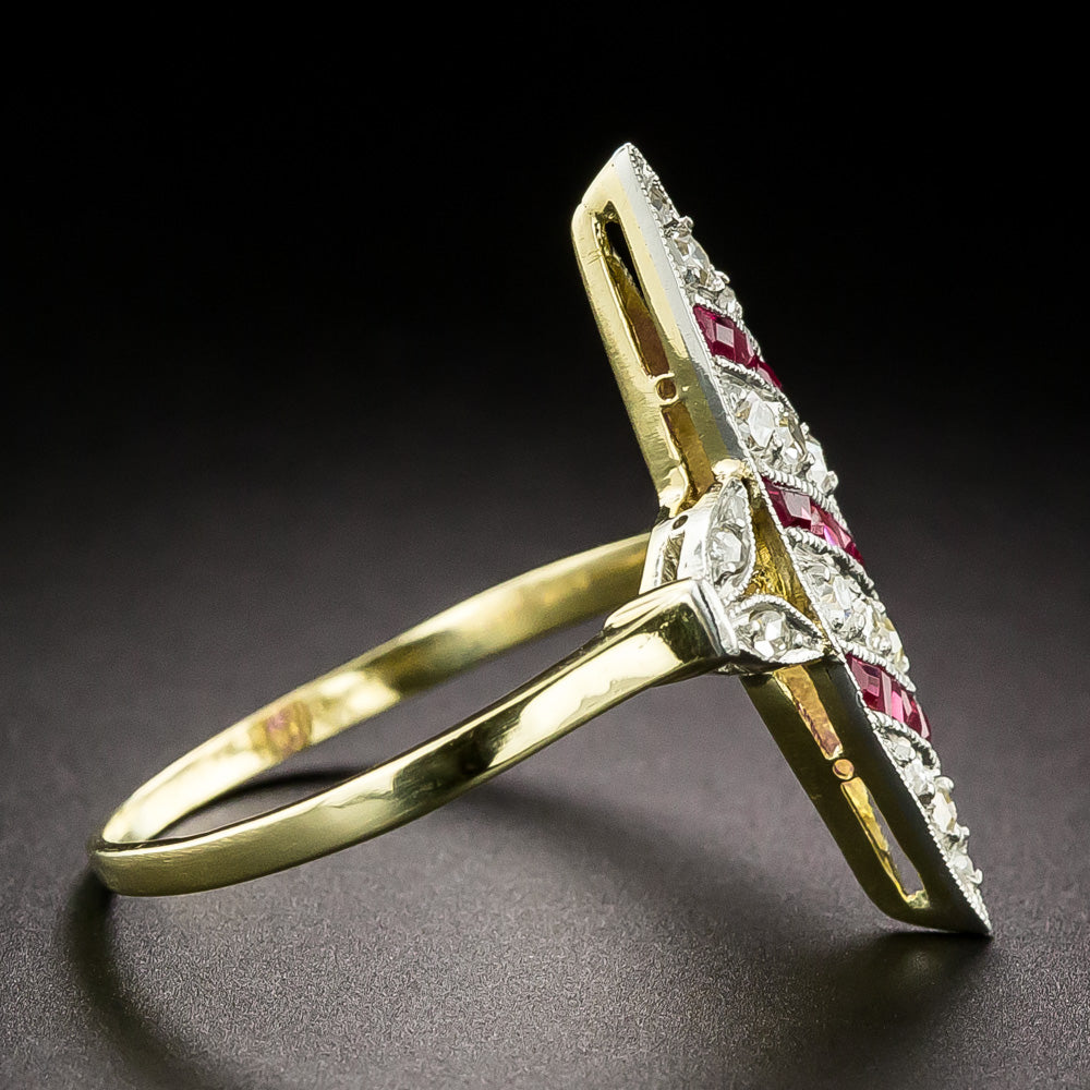 Edwardian Diamond and Ruby* Navette Ring - 3