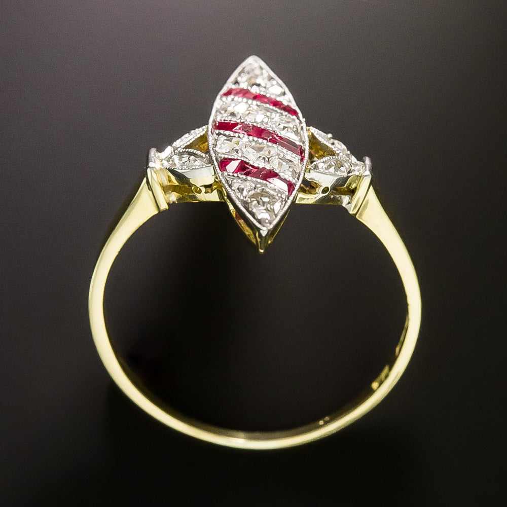 Edwardian Diamond and Ruby* Navette Ring - 4