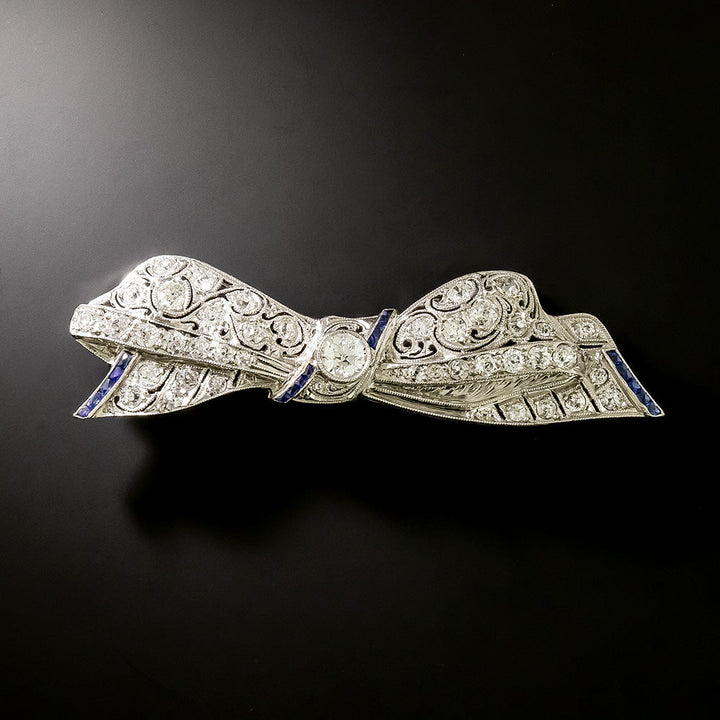 Edwardian Diamond and Sapphire Bow Brooch