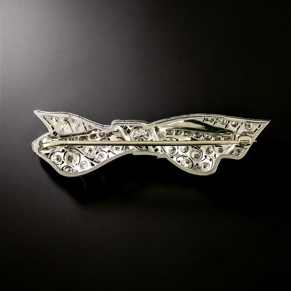 Edwardian Diamond and Sapphire Bow Brooch - 3