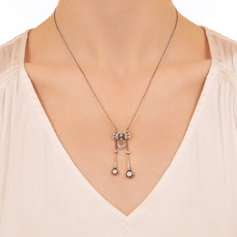 Edwardian Diamond Bow Negligee Necklace - 4