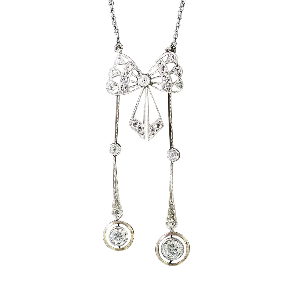 Edwardian Diamond Bow Negligee Necklace - 2