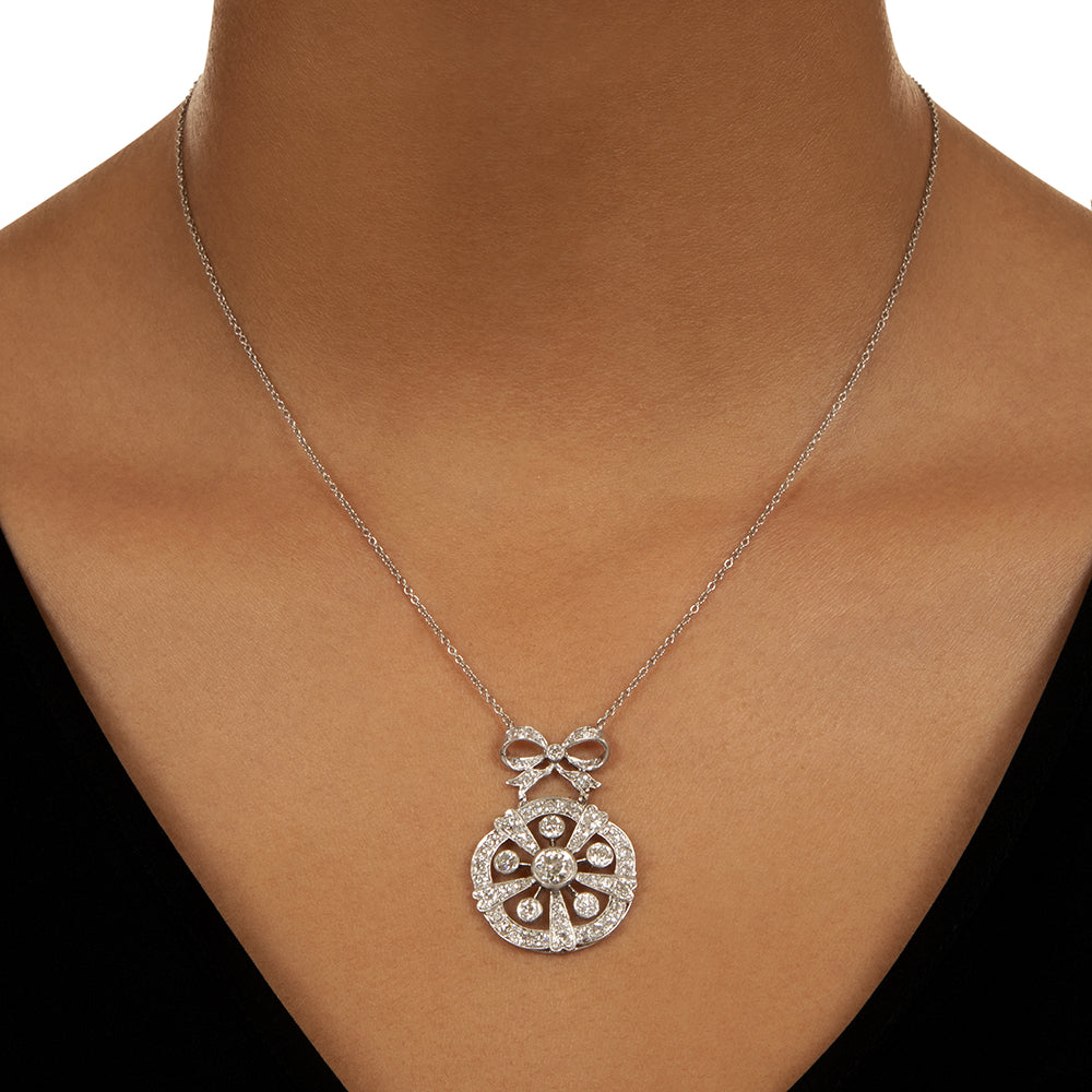 Edwardian Diamond Circle And Bow Necklace - 4