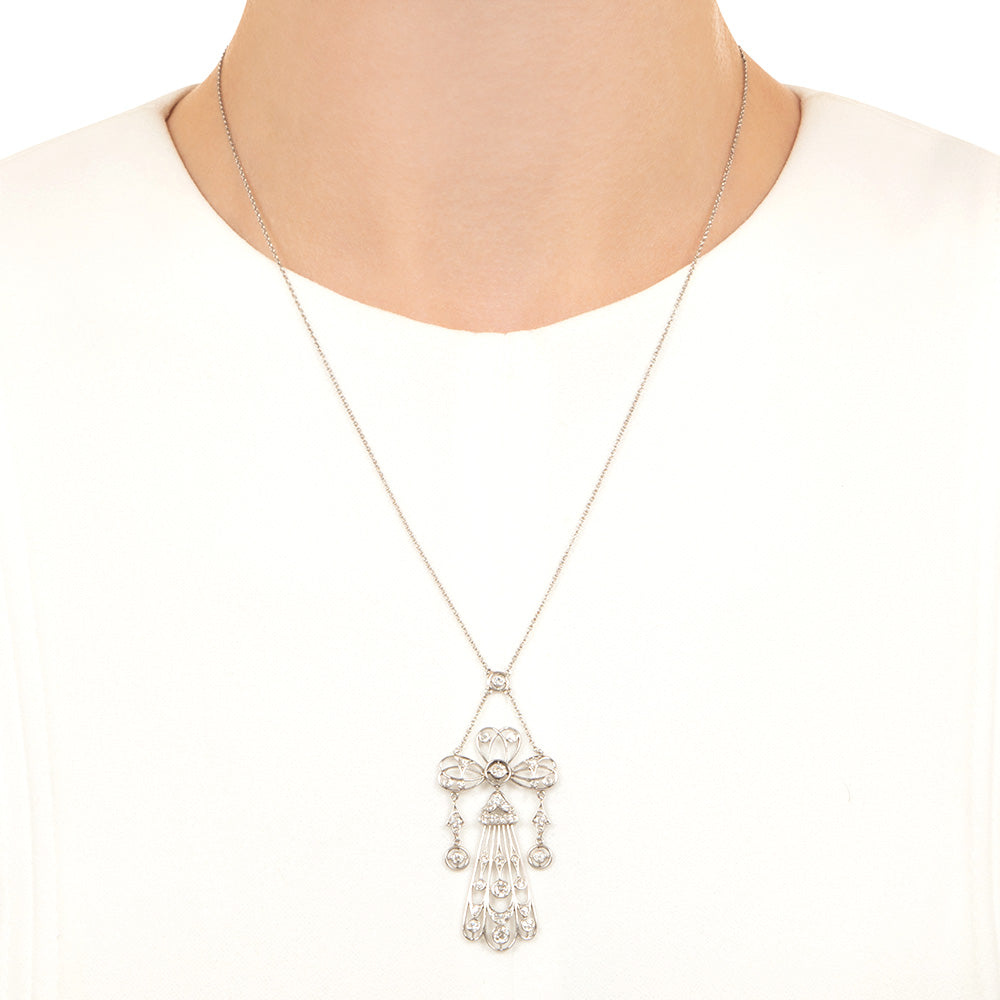 Edwardian Diamond Dangle Necklace - 4