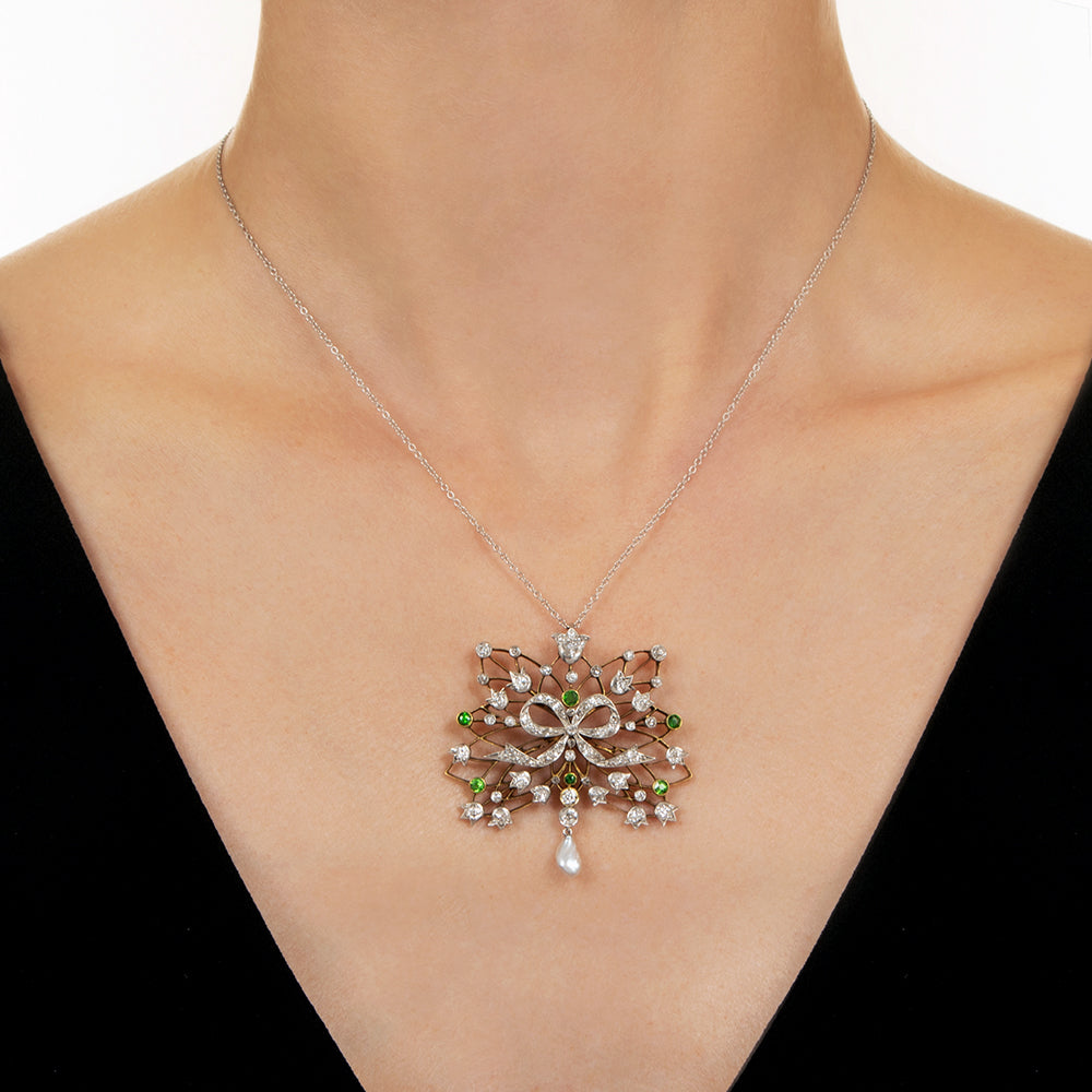 Edwardian Diamond, Demantoid Garnet and Pearl Necklace - 4