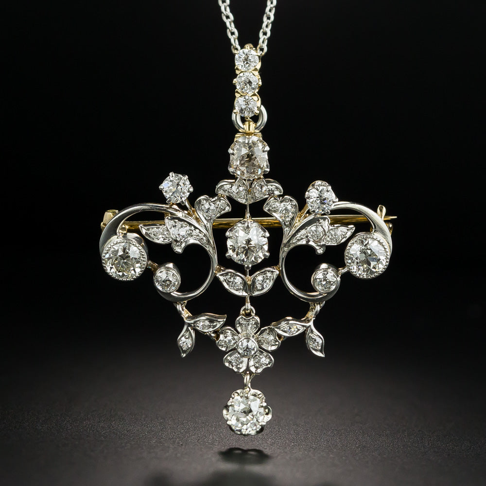 Edwardian Diamond Floral Pendant/Brooch - 2