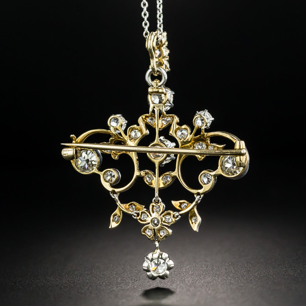Edwardian Diamond Floral Pendant/Brooch - 4