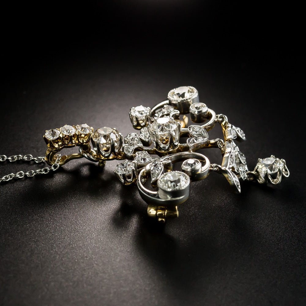 Edwardian Diamond Floral Pendant/Brooch - 5