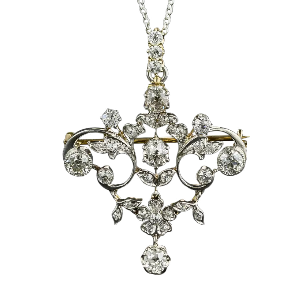 Edwardian Diamond Floral Pendant/Brooch - 4