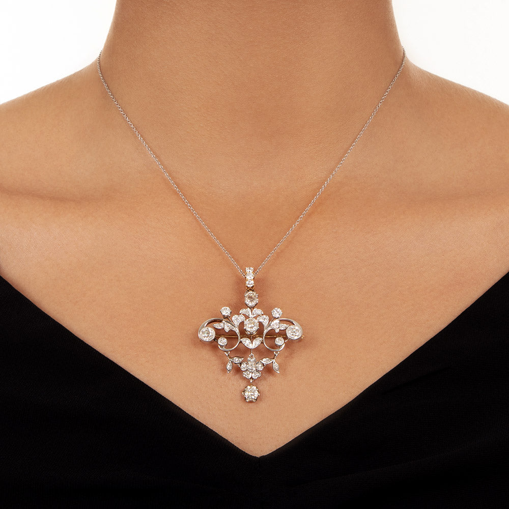 Edwardian Diamond Floral Pendant/Brooch - 6