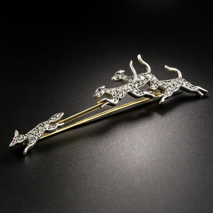 Edwardian Diamond Fox Hunt Pin