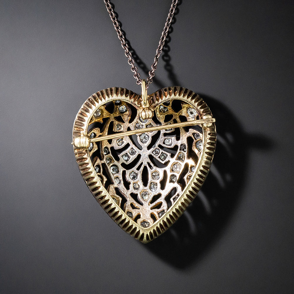Edwardian Diamond Heart Pendant/Brooch - 3