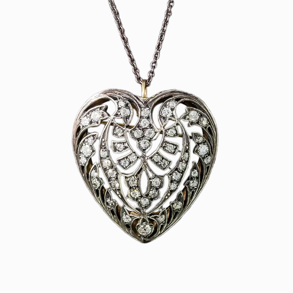 Edwardian Diamond Heart Pendant/Brooch - 3