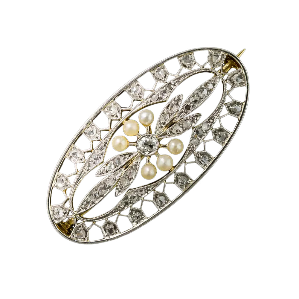 Edwardian Diamond & Natural Pearl Brooch - 3